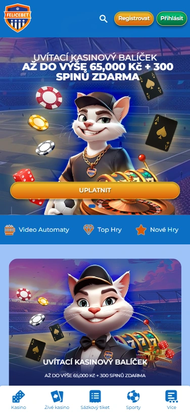 Domovská stránka FeliceBet Casino zobrazená na iPhone 14 Pro Max.