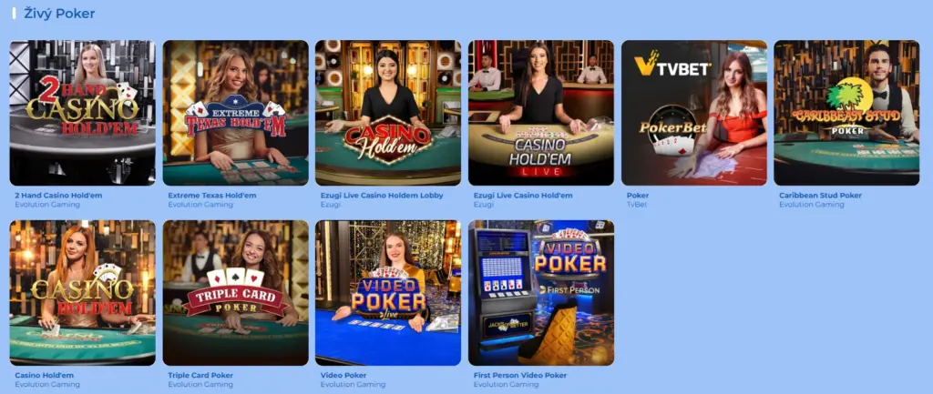 Seznam nejlepších živých pokerových her v FeliceBet Casino.