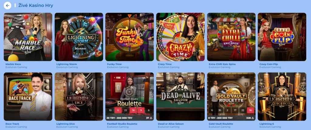 Seznam nejlepších živých herních show od Evolution Gaming v kasinu FeliceBet.