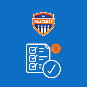 Logo Felicebet s ikonkou seznamu úkolů, která naznačuje, že první krok formuláře byl dokončen.
