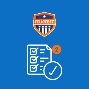 Logo Felicebet s ikonkou seznamu úkolů, která naznačuje, že druhý krok formuláře byl dokončen.