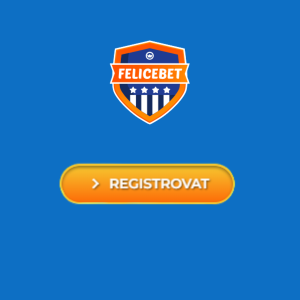 Logo Felicebet s tlačítkem 'Registrovat' zvýrazněným v oranžové barvě.