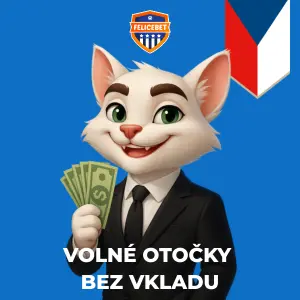 Postava Felicebet drží hotovost s nápisem „Volné otočky bez vkladu“.